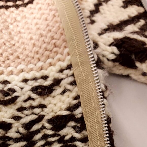 Womans Brown & Tan Sweater Coat.  Full Zip Sz S/M Unbranded Cabel Knit - Picture 5 of 8